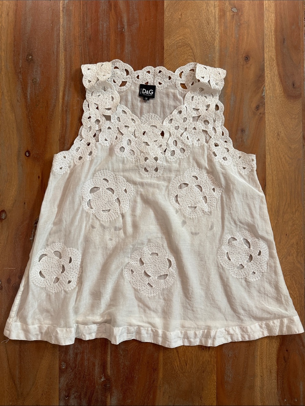 Vintage Dolce & Gabbana white cutout eyelet lace sleeveless swing blouse size M